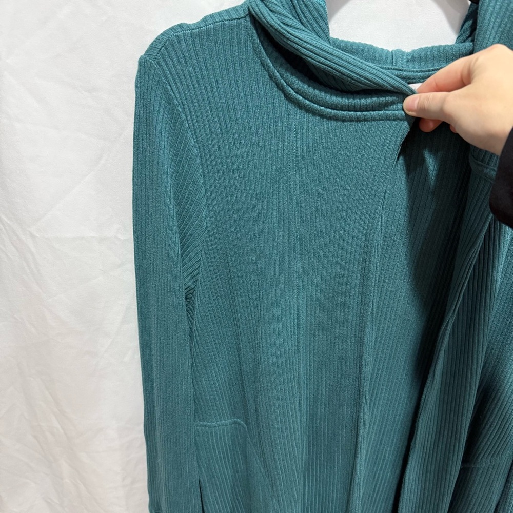 Athleta Harmony Pose Wrap Long Cardigan Hoodie‎ Teal Blue Large Oversized Lounge - Picture 3 of 11